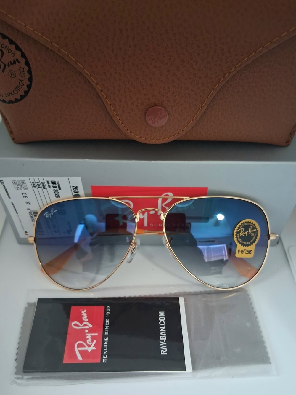 Ray-Ban RB3026 Gold Frame Blue Gradient Lens 62mm Sunglasses
